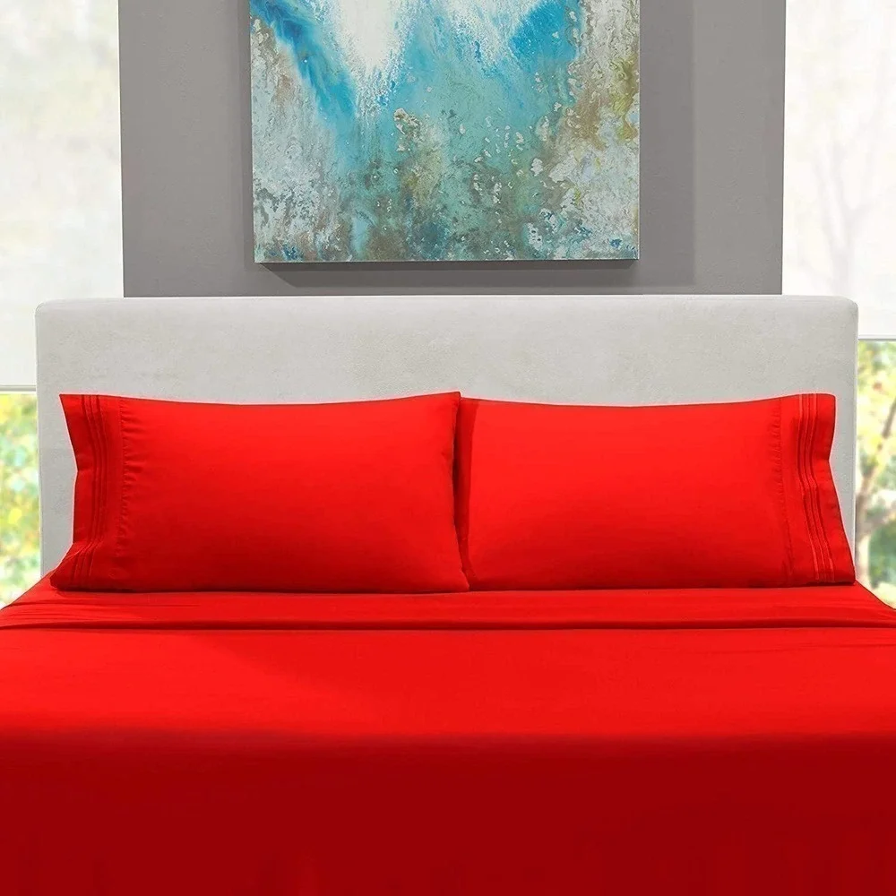 Nestl Deep Pocket Fitted & Flat‎ Sheet/ 2 Pillowcases King Size Orange New